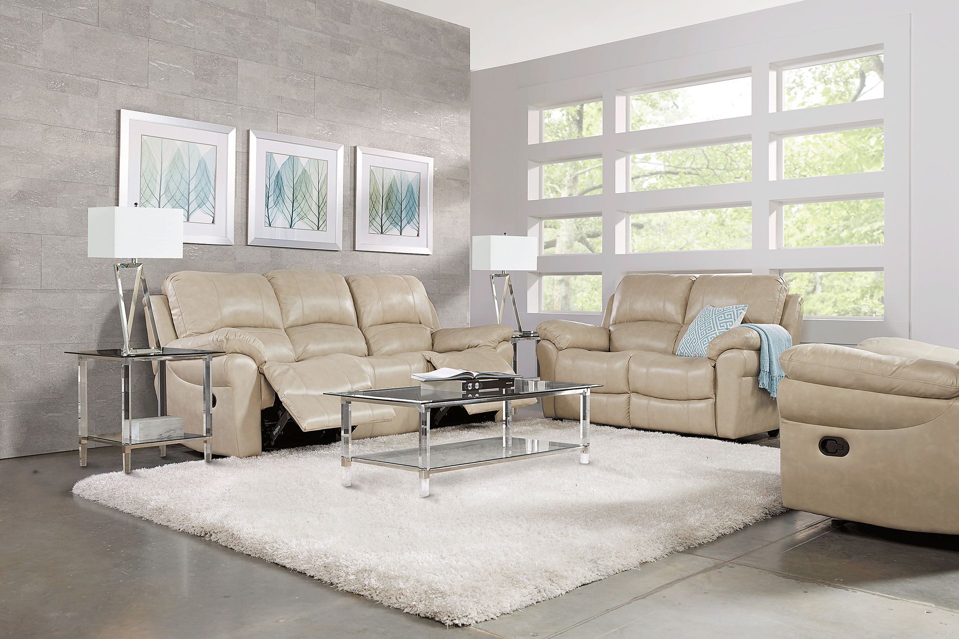 Vercelli Stone Leather 5 Pc Living Room with Reclining Sofa - Image 1