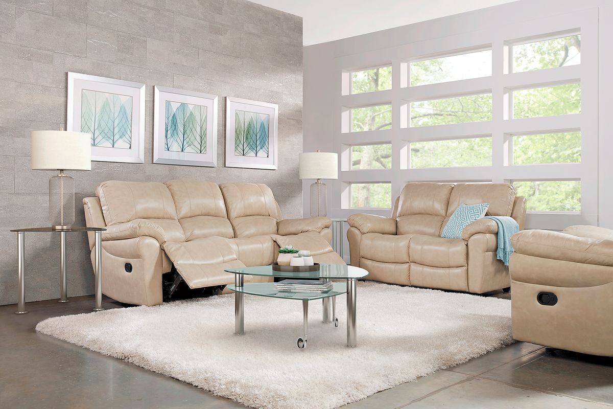 Vercelli 5 Pc Stone Beige Leather Living Room Set With Reclining Sofa ...