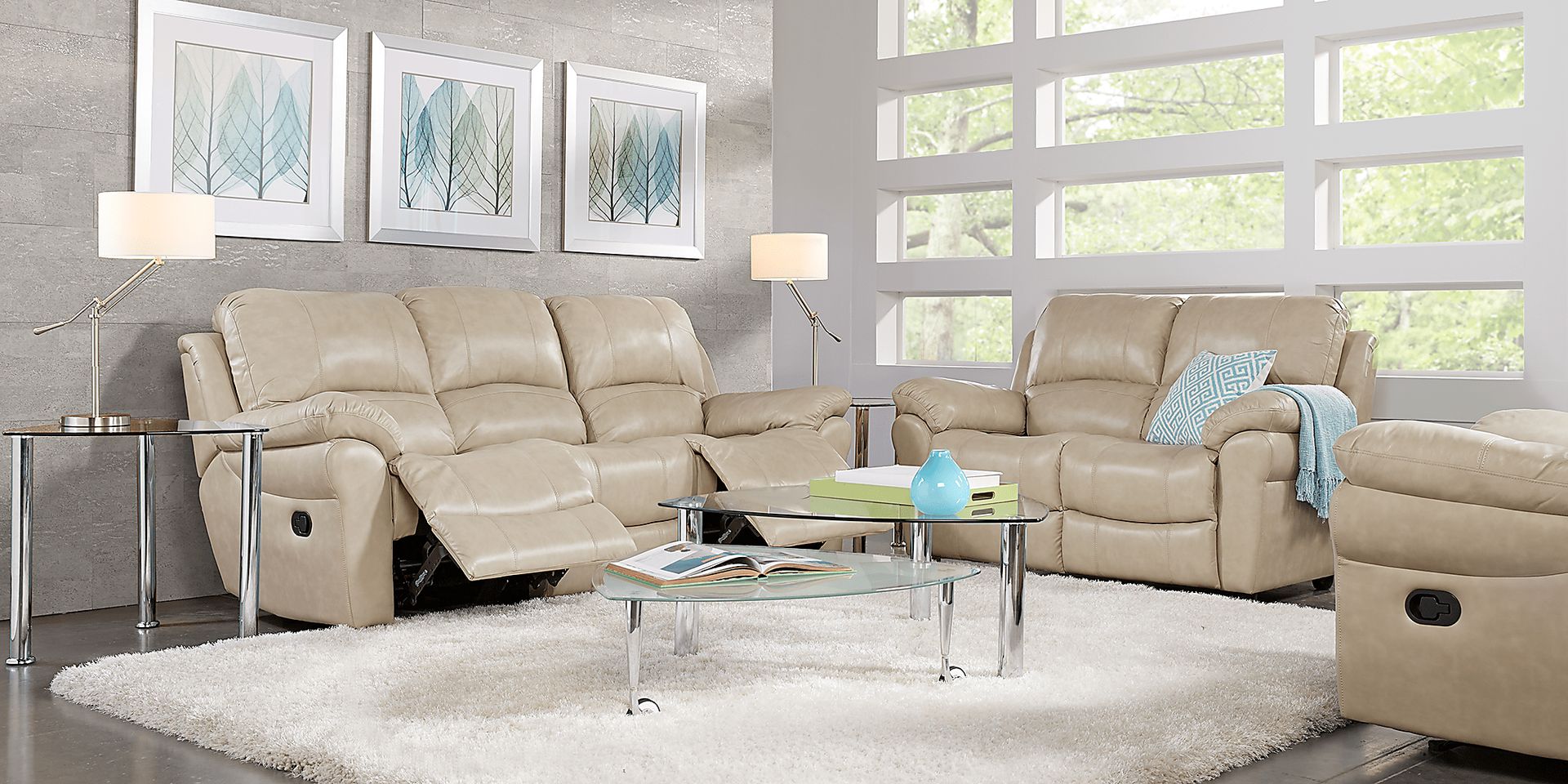Vercelli Stone Leather 5 Pc Living Room with Reclining Sofa - Image 1