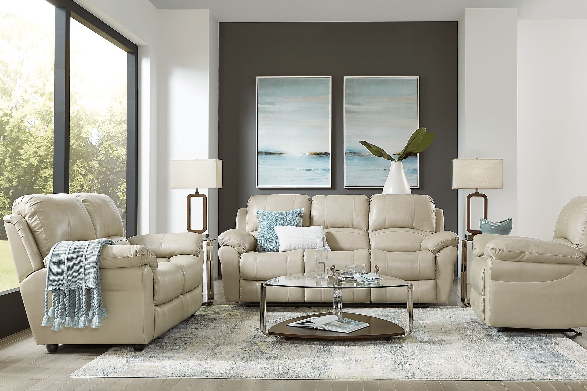 Vercelli Stone Leather 5 Pc Power Reclining Living Room - Image 1