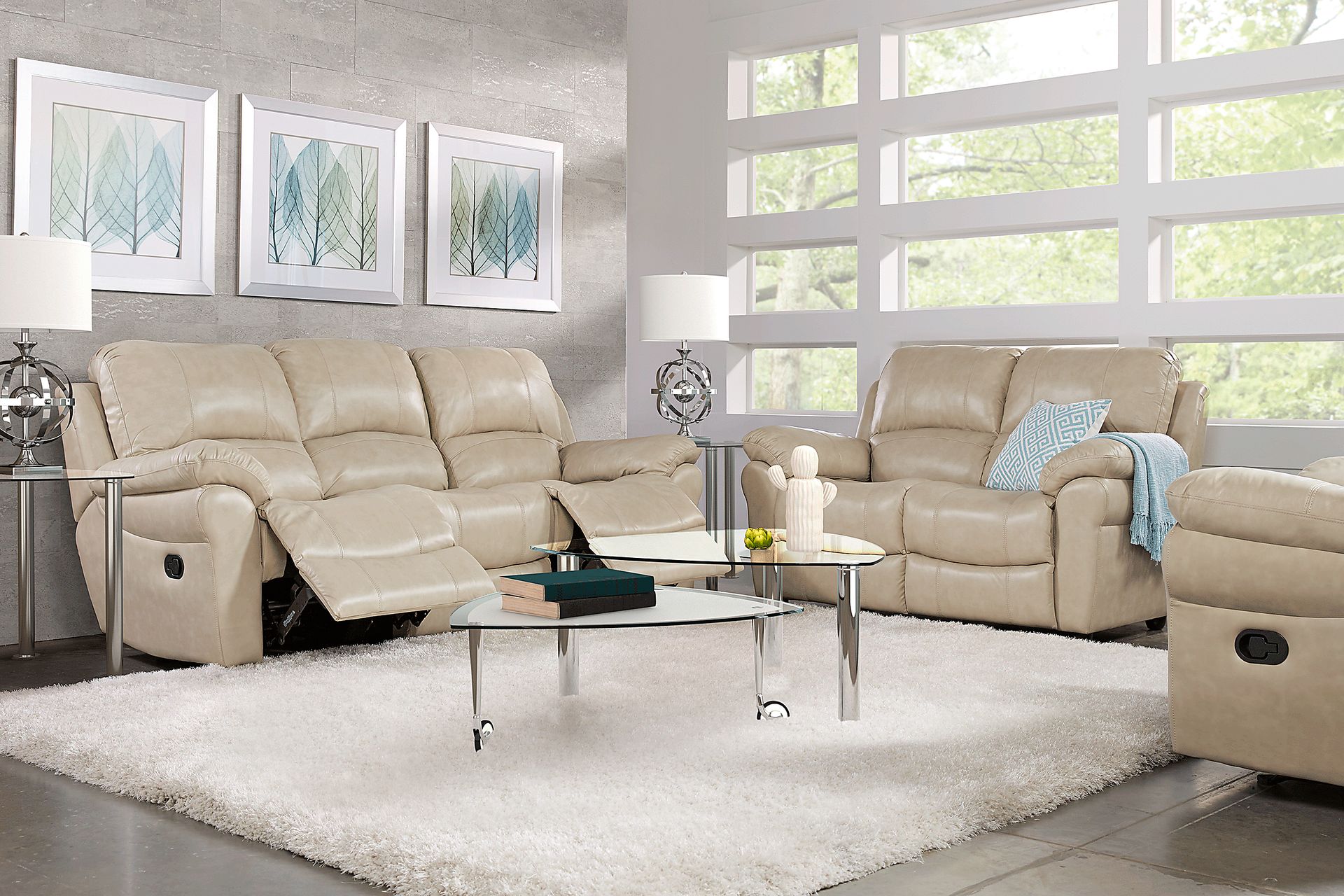 Vercelli Stone Leather 7 Pc Living Room with Reclining Sofa - Image 1