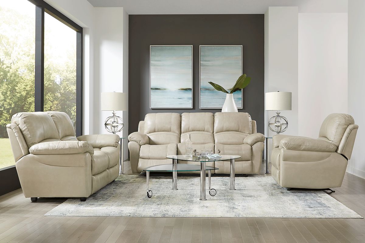 Vercelli 7 Pc Stone Beige Leather Non-Power Reclining Living Room Set ...