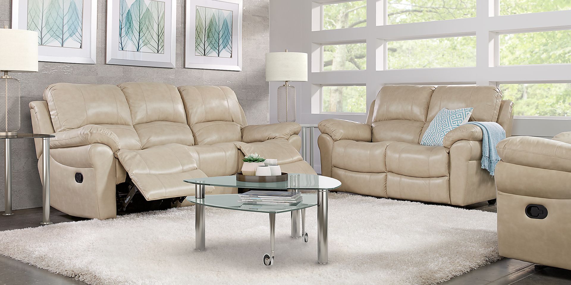 Vercelli Stone Leather 7 Pc Living Room with Reclining Sofa - Image 1