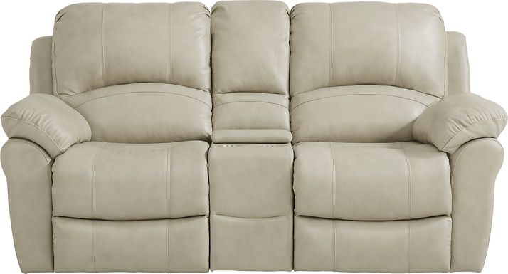 Vercelli Stone Leather Power Reclining Console Loveseat