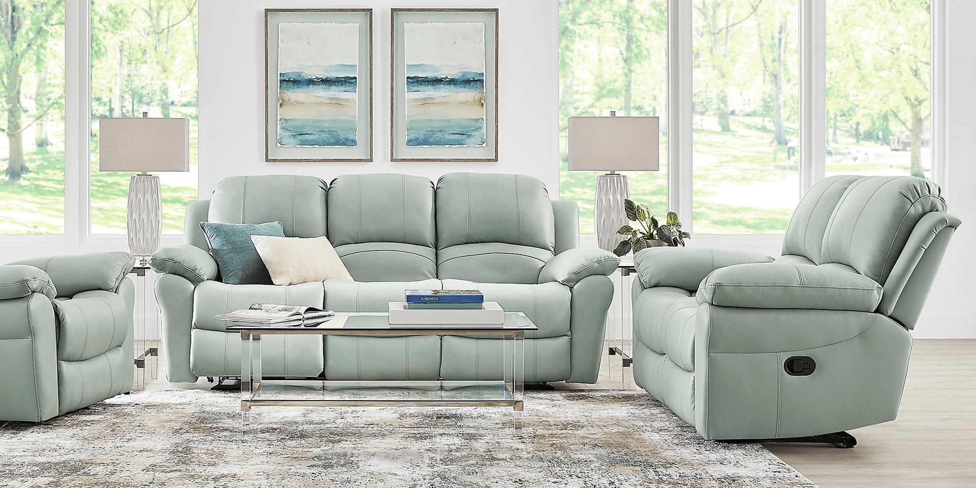 Vercelli Way Aqua Leather Reclining Sofa - Image 2