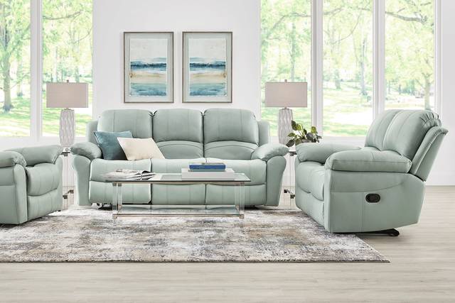 Vercelli Way Aqua Leather 3 Pc Reclining Living Room - Thumbnail - Image 1