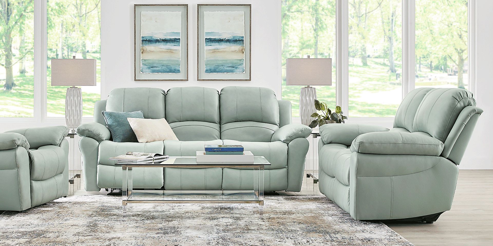 Vercelli Way Aqua Blue Leather Rocker Recliner Rooms to Go