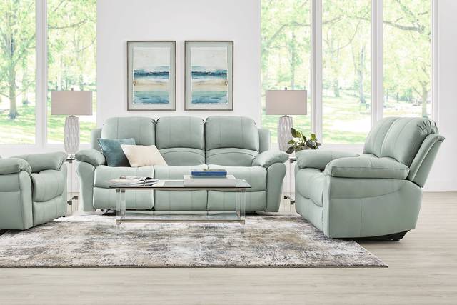 Vercelli Way Aqua Leather 3 Pc Living Room with Reclining Sofa - Thumbnail - Image 1