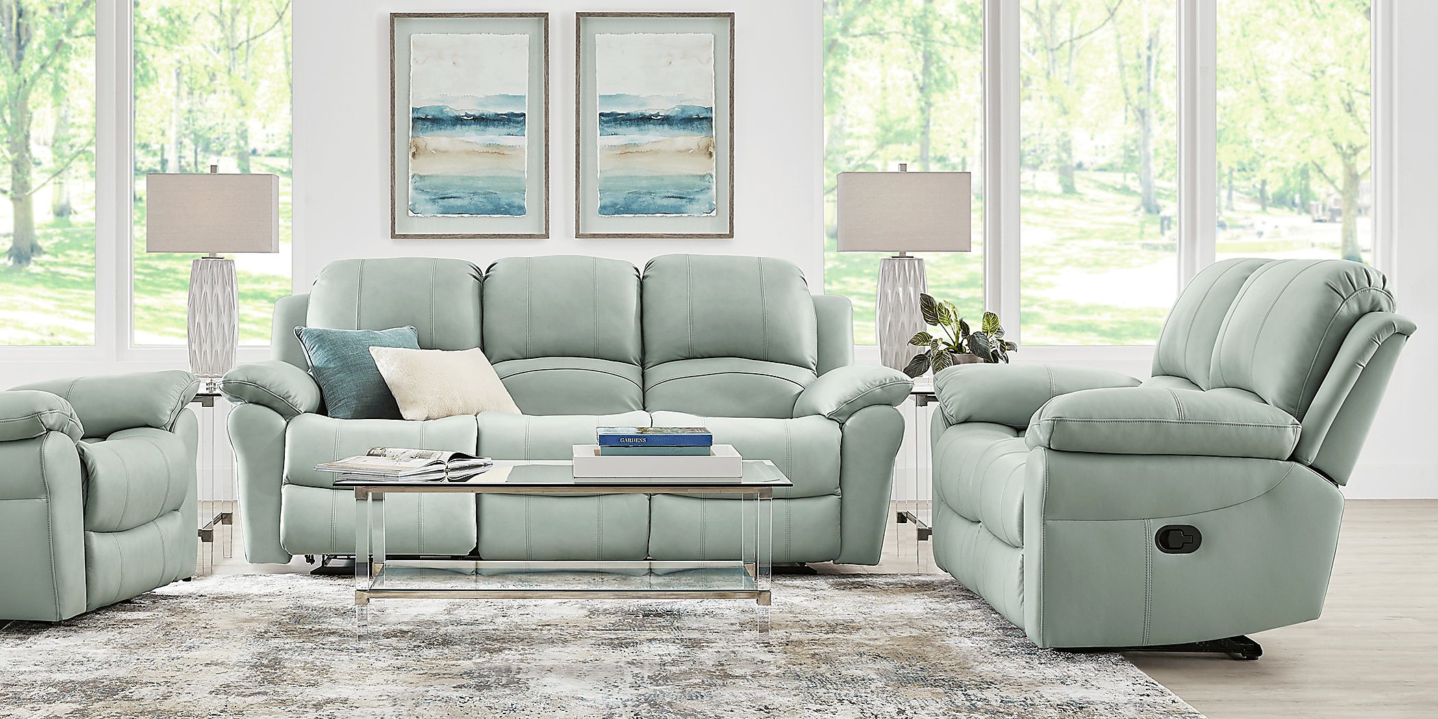 Vercelli Way 5 Pc Aqua Blue Leather Non-Power Reclining Living Room Set ...