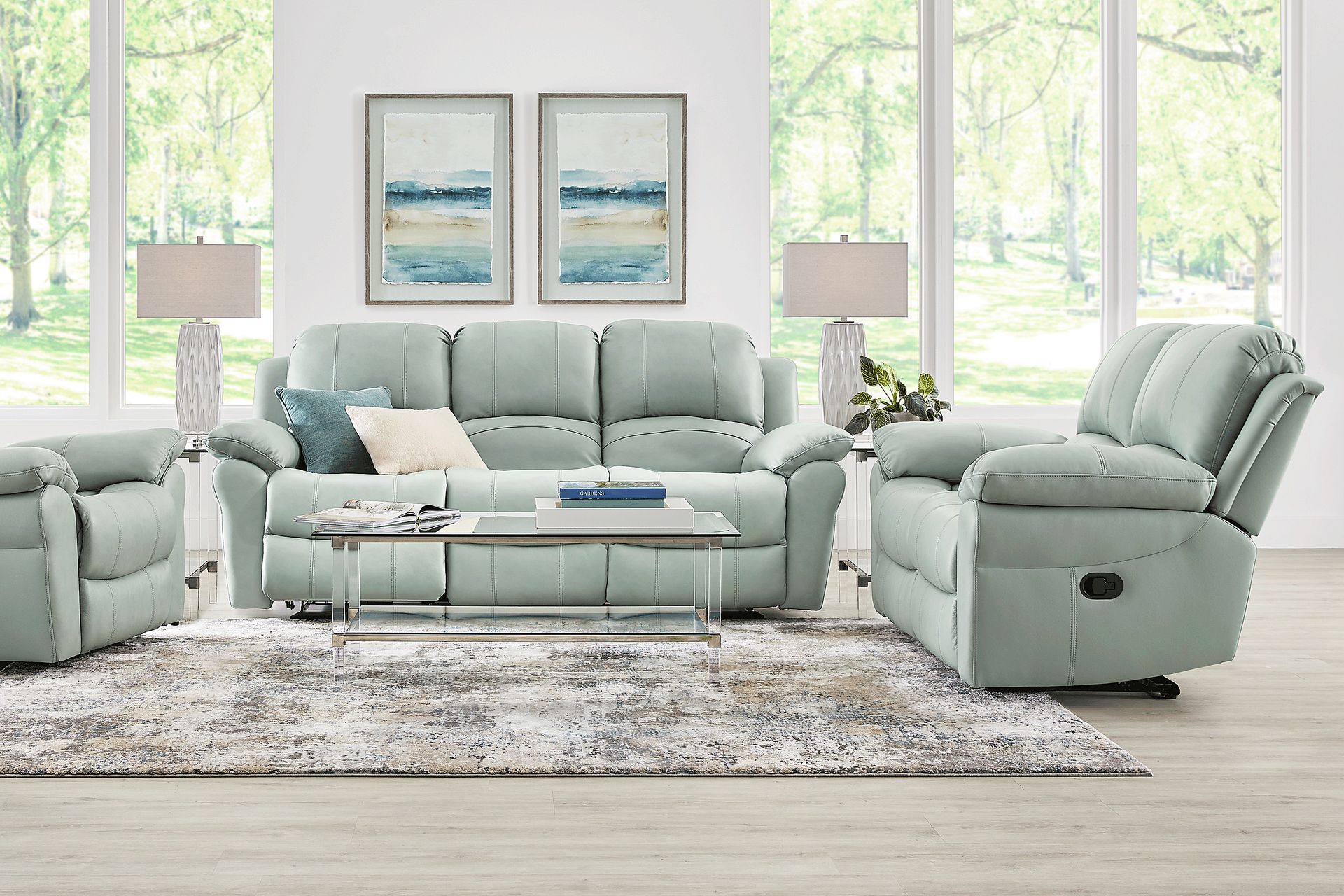 Vercelli Way Aqua Leather 7 Pc Reclining Living Room - Image 1