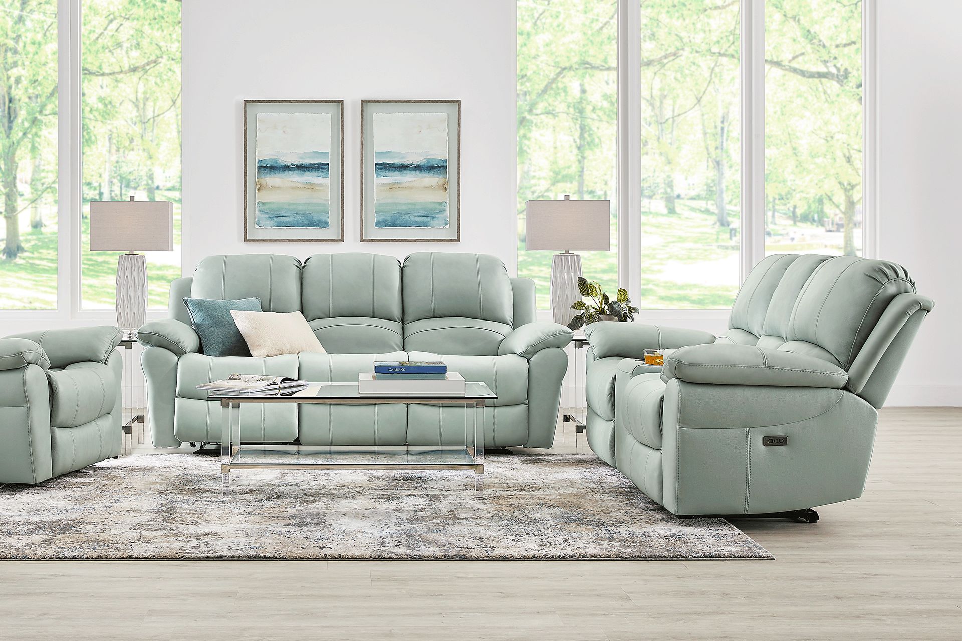 Vercelli Way Aqua Leather 8 Pc Power Reclining Living Room - Image 1