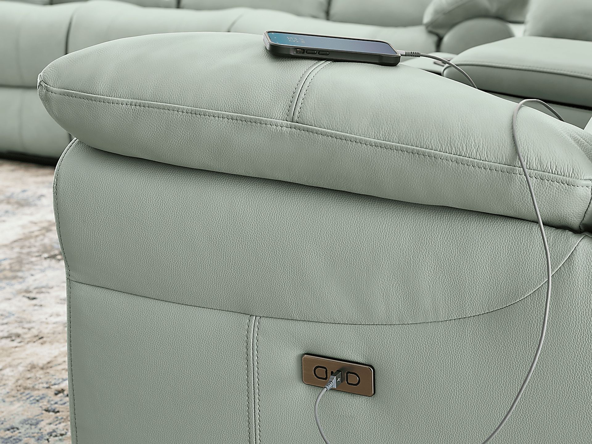 Vercelli Way Aqua Leather 8 Pc Reclining Living Room - Image 4