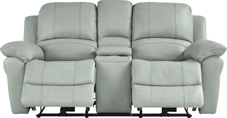 Vercelli Way Aqua Leather Power Reclining Console Loveseat