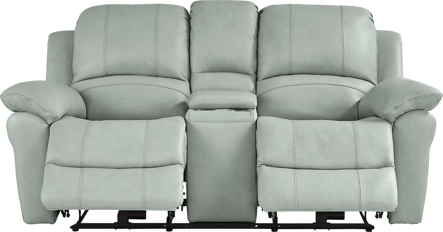 Vercelli Way Aqua Leather Power Reclining Console Loveseat