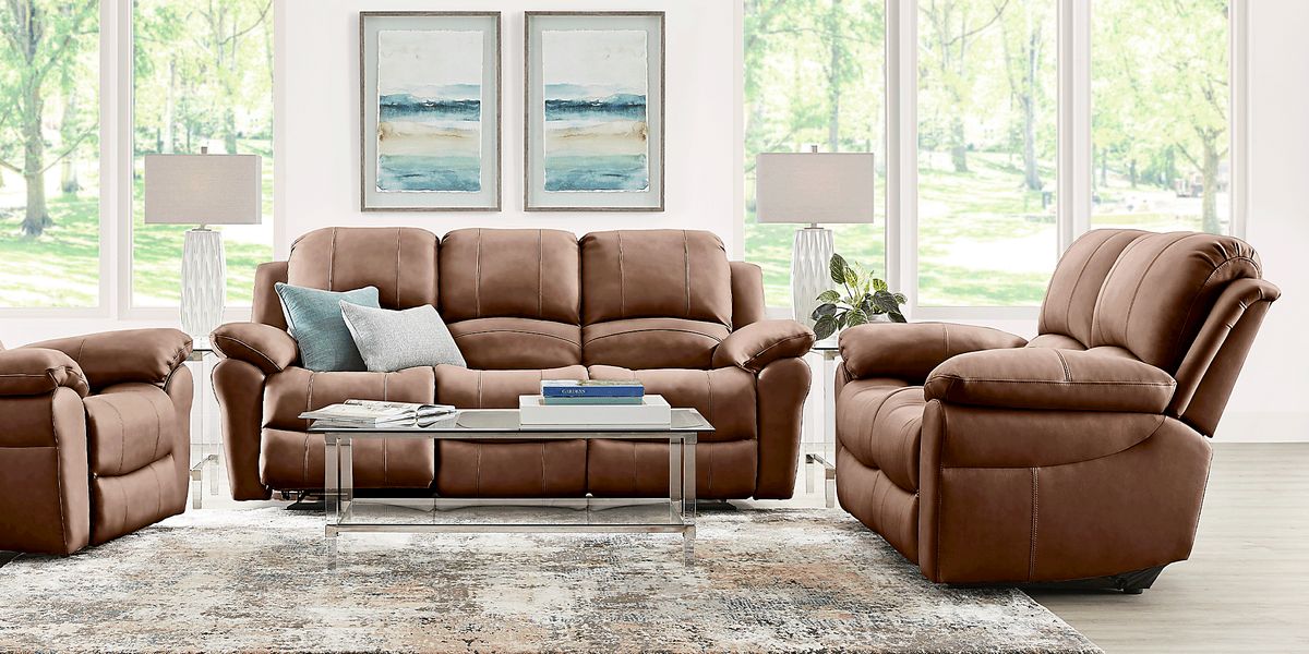 Vercelli Way Brown Leather Stationary Loveseat Rooms to Go