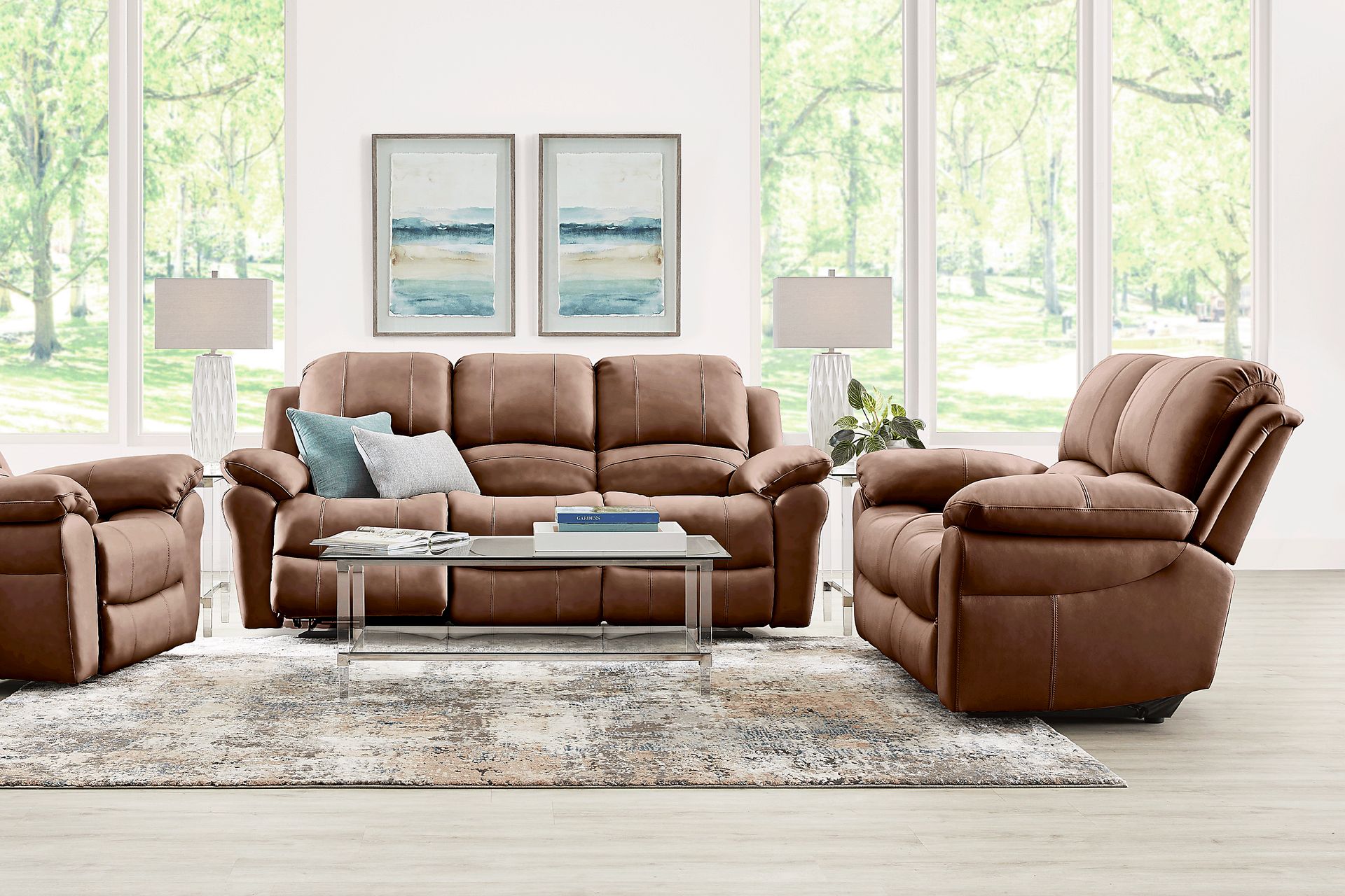 Vercelli Way Brown Leather 6 Pc Living Room with Reclining Sofa - Image 1