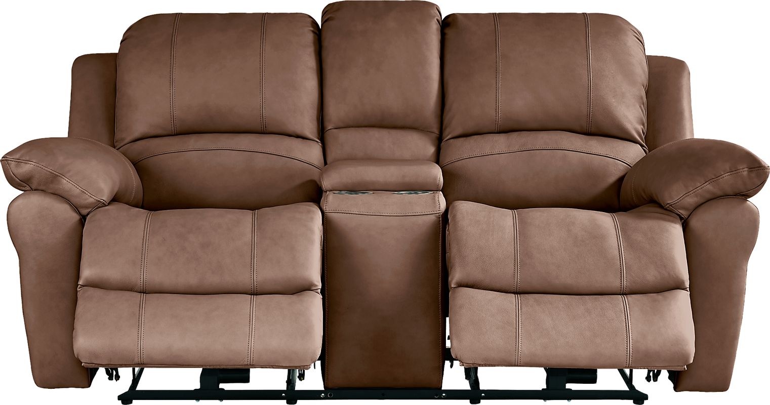 Vercelli Way Brown Leather Power Reclining Console Loveseat