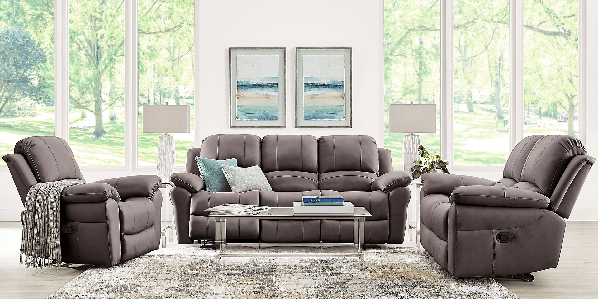 Vercelli Way Gray Leather Reclining Sofa - Image 2