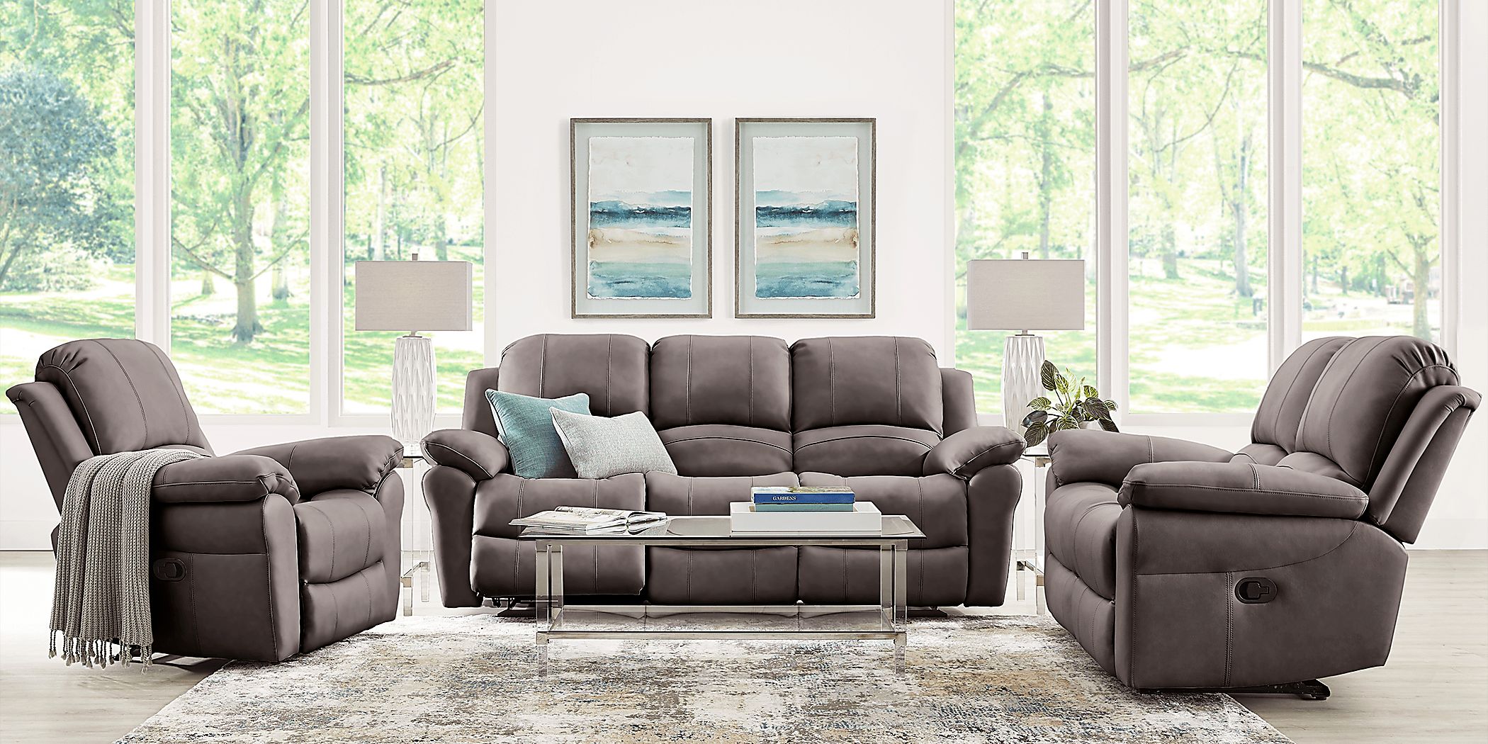 Vercelli Way 2 Pc Gray Leather Non-Power Reclining Living Room Set With Reclining Sofa ...