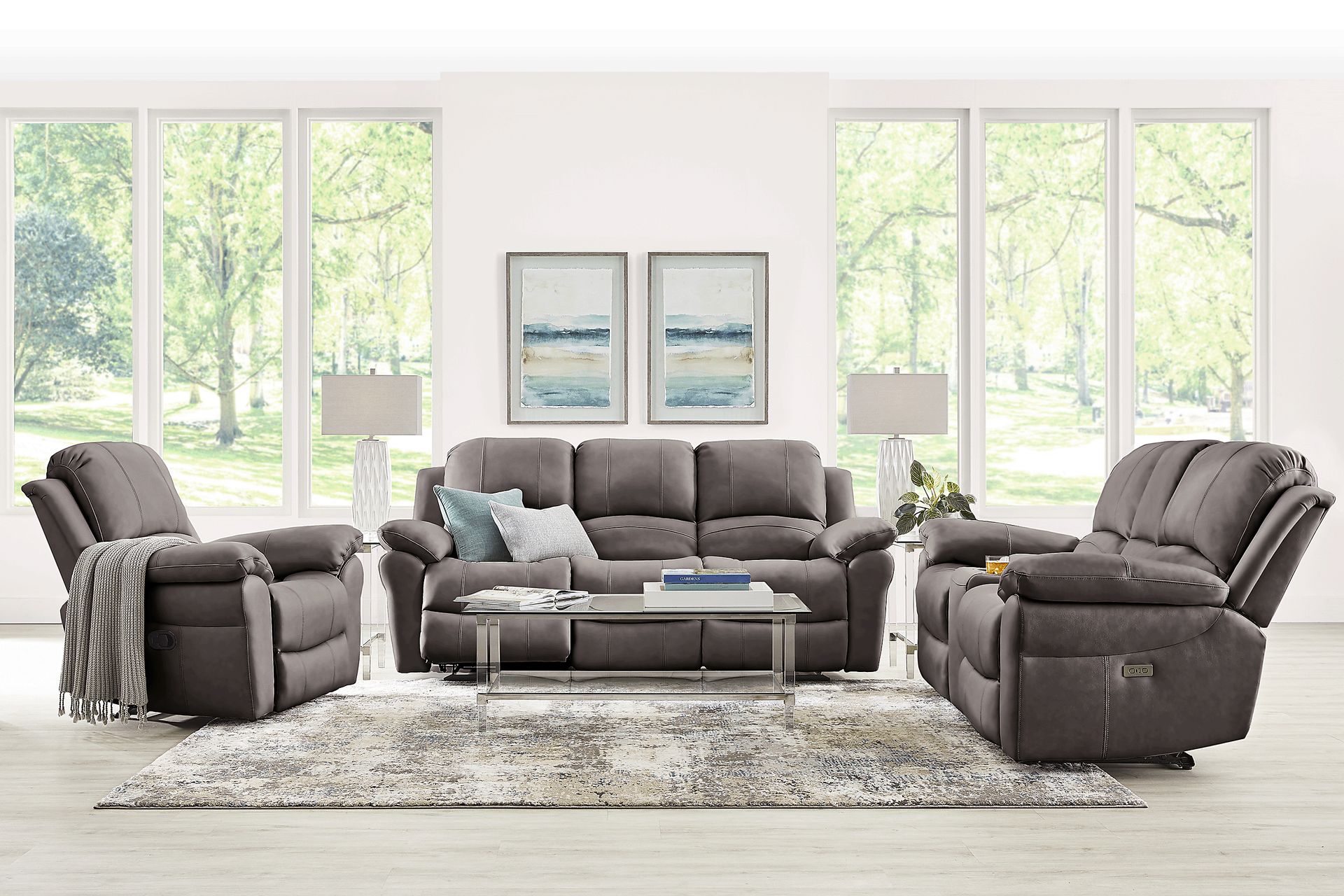 Vercelli Way Gray Leather 7 Pc Power Reclining Living Room - Image 1