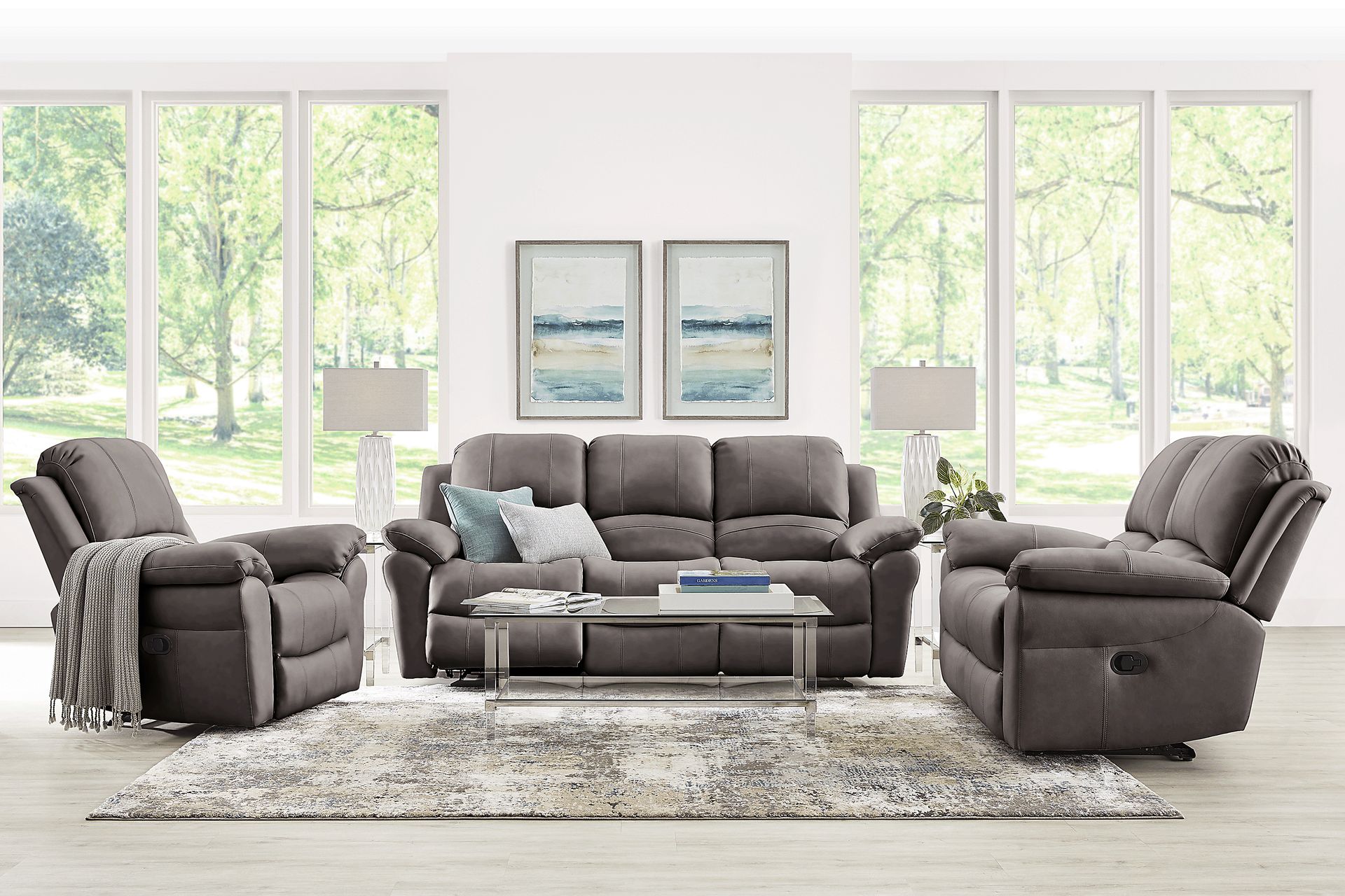 Vercelli Way Gray Leather 8 Pc Reclining Living Room - Image 1
