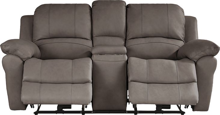 Vercelli Way Gray Leather Power Reclining Console Loveseat