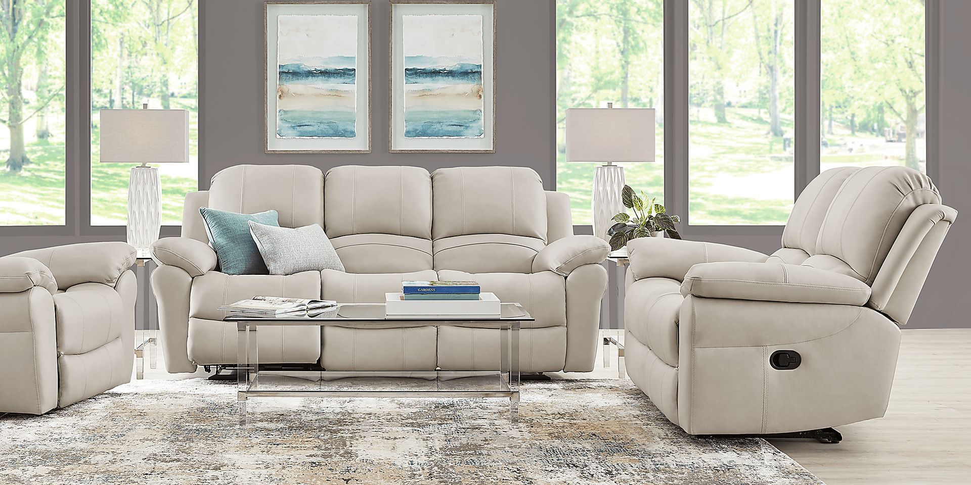 Vercelli Way Stone Leather Reclining Loveseat - Image 2