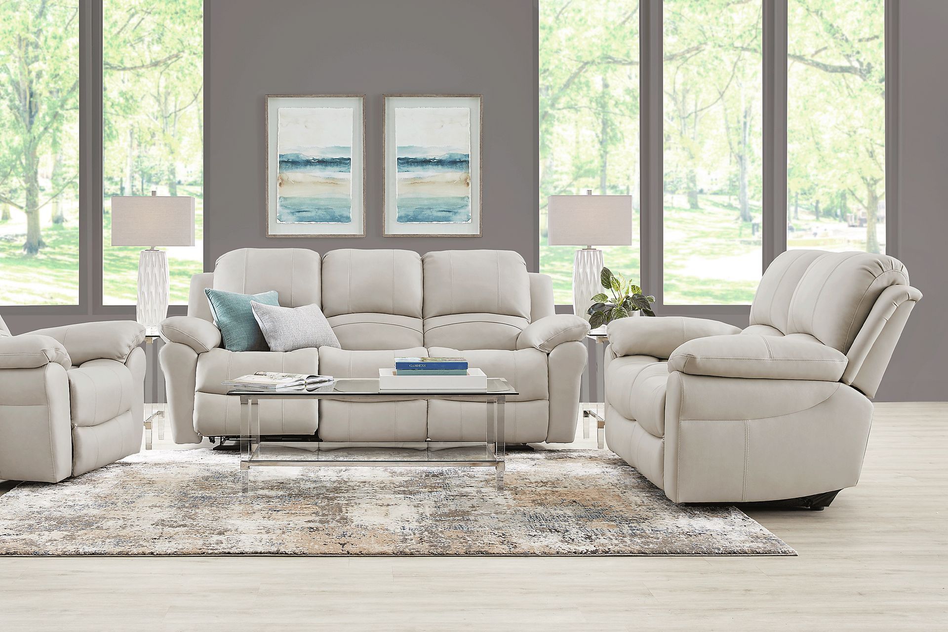 Vercelli Way Stone Leather 5 Pc Living Room with Reclining Sofa - Image 1
