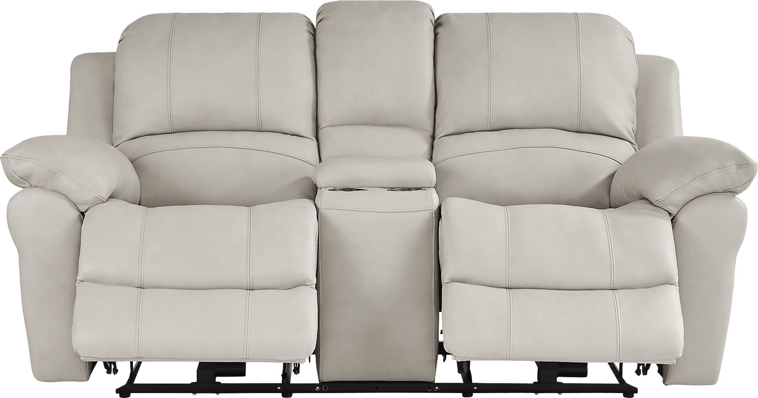 Vercelli Way Stone Leather Power Reclining Console Loveseat
