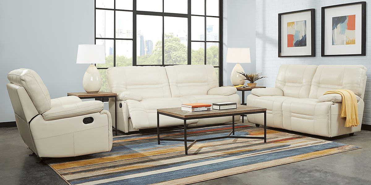 Vernazza 2 Pc Beige Leather Living Room Set With Reclining Sofa ...