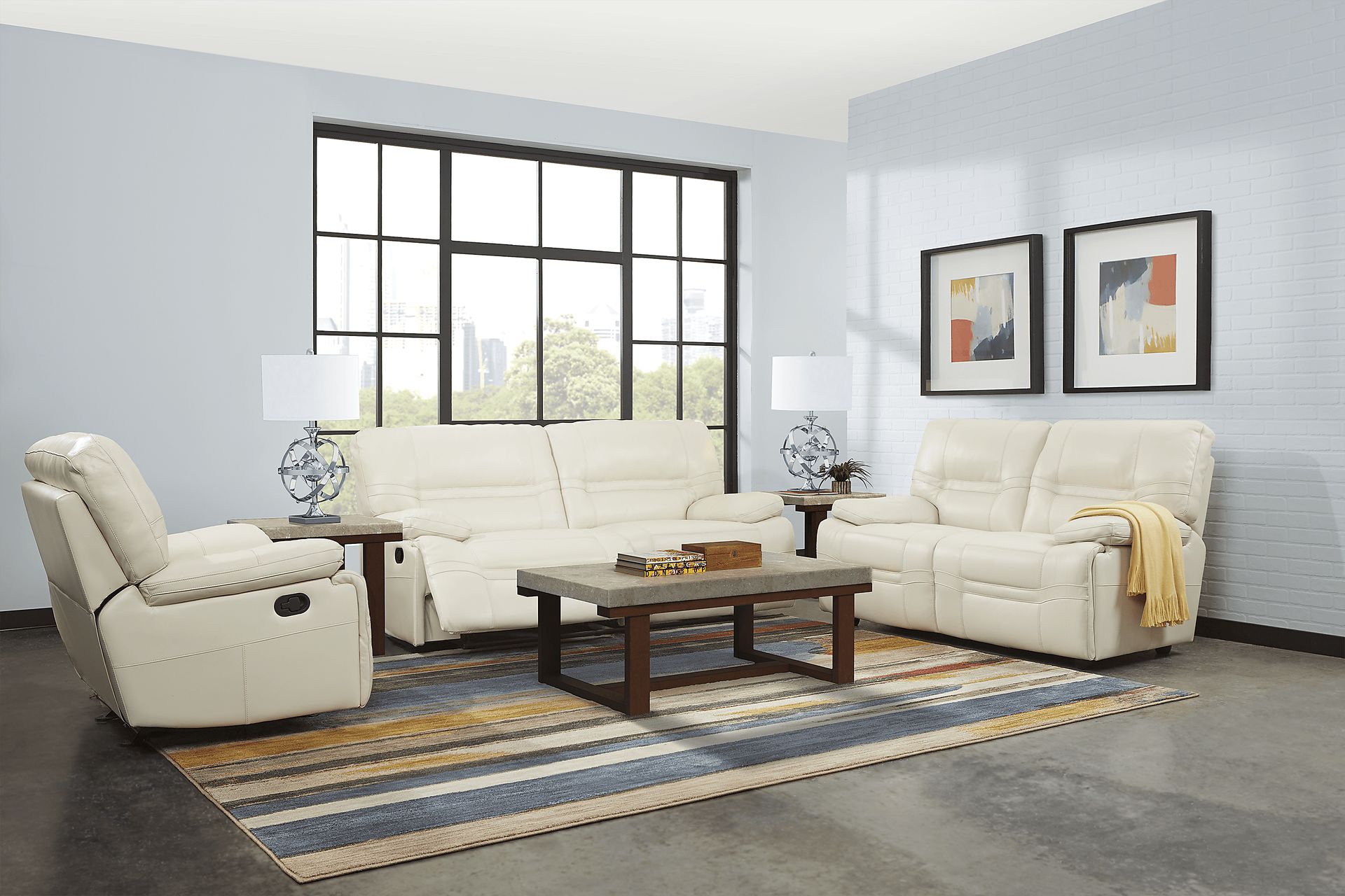 Vernazza Beige Leather 5 Pc Living Room with Reclining Sofa - Image 1