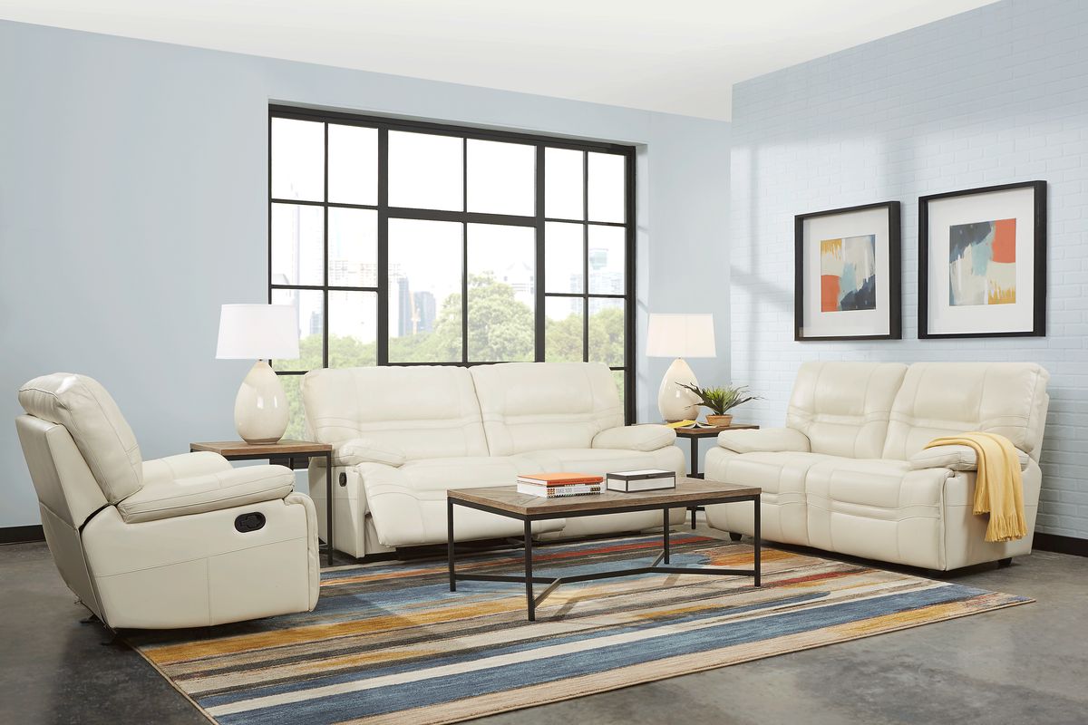 Vernazza 5 Pc Beige Leather Living Room Set With Reclining Sofa