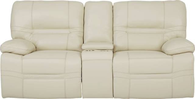 Vernazza Beige Leather Power Reclining Console Loveseat - Thumbnail - Image 1