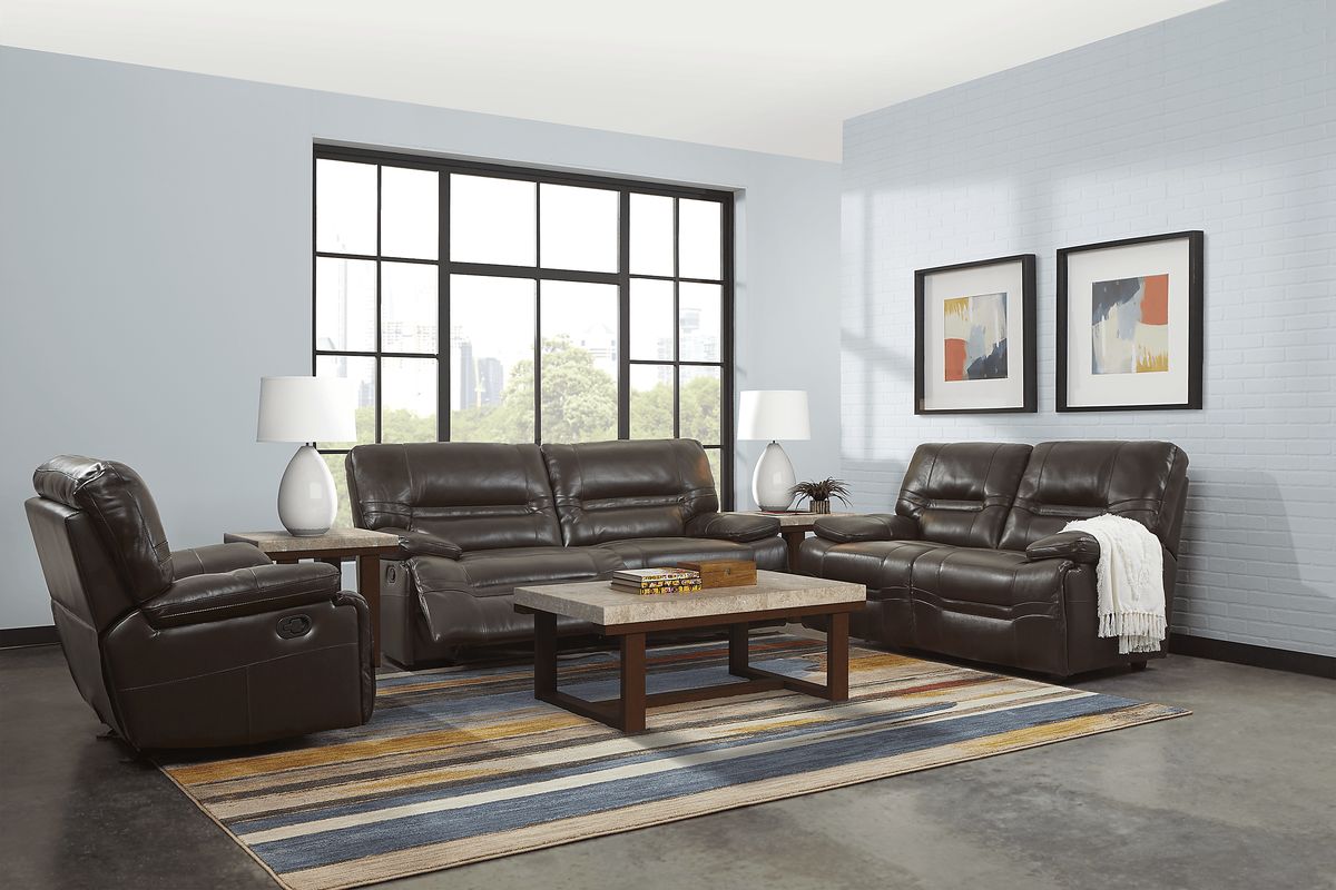 Vernazza 5 Pc Chocolate Brown Leather Living Room Set With Reclining Sofa, Stationary Loveseat ...