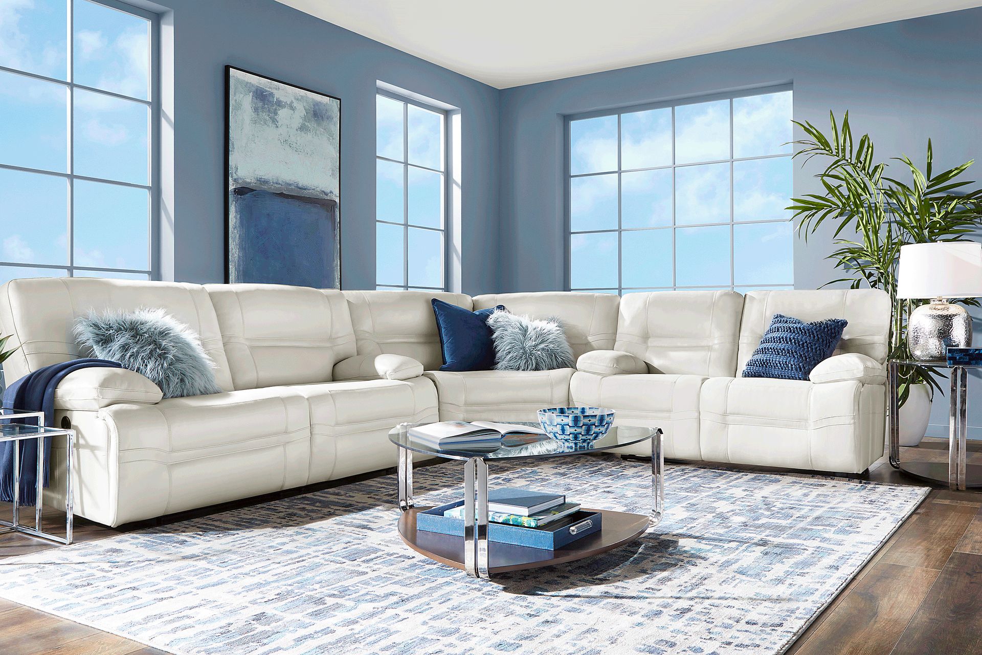Vernazza Lane Beige Leather 3 Pc Reclining Sectional - Image 1