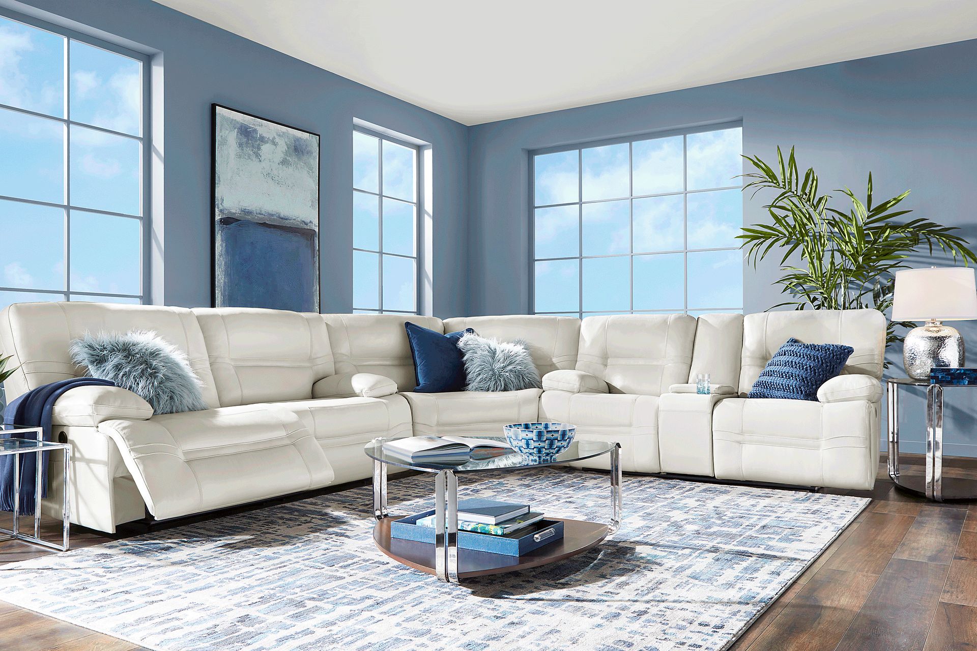 Vernazza Lane Beige Leather 3 Pc Reclining Sectional - Image 1