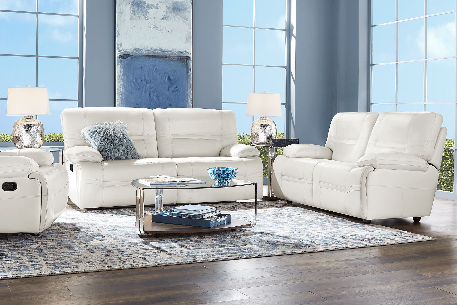 Vernazza Lane Beige Leather 5 Pc Living Room with Reclining Sofa - Image 1