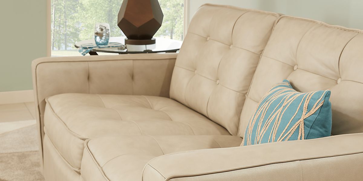 Via Rosano 3 Pc Latte Beige Leather Living Room Set With Sofa, Loveseat ...
