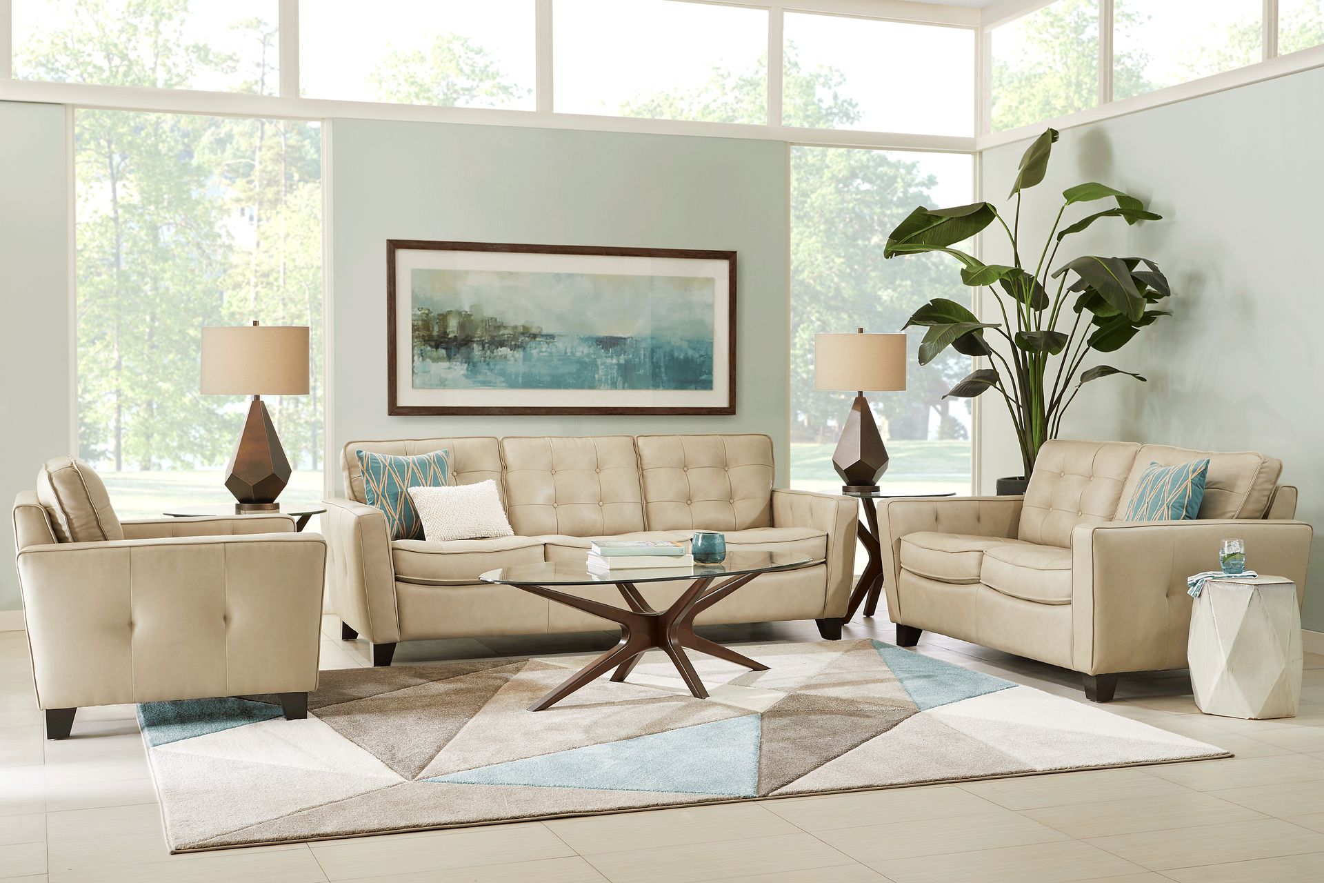 Via Rosano Latte 6 Pc Leather Living Room - Image 1