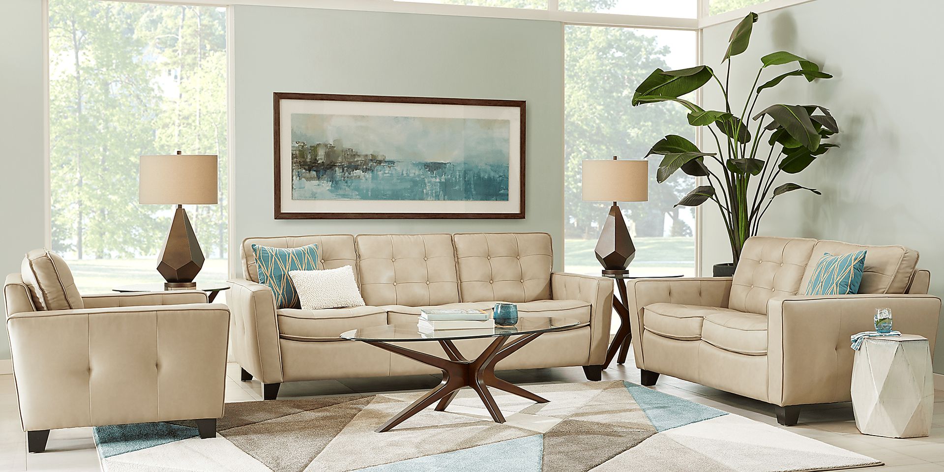 Via Rosano Latte 7 Pc Leather Living Room - Image 1
