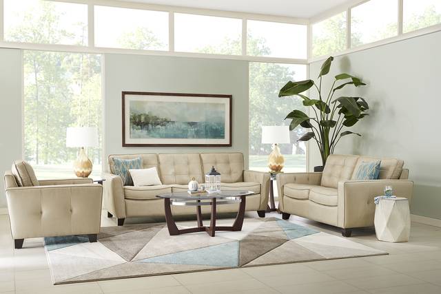 Via Rosano Latte 8 Pc Leather Living Room - Thumbnail - Image 1