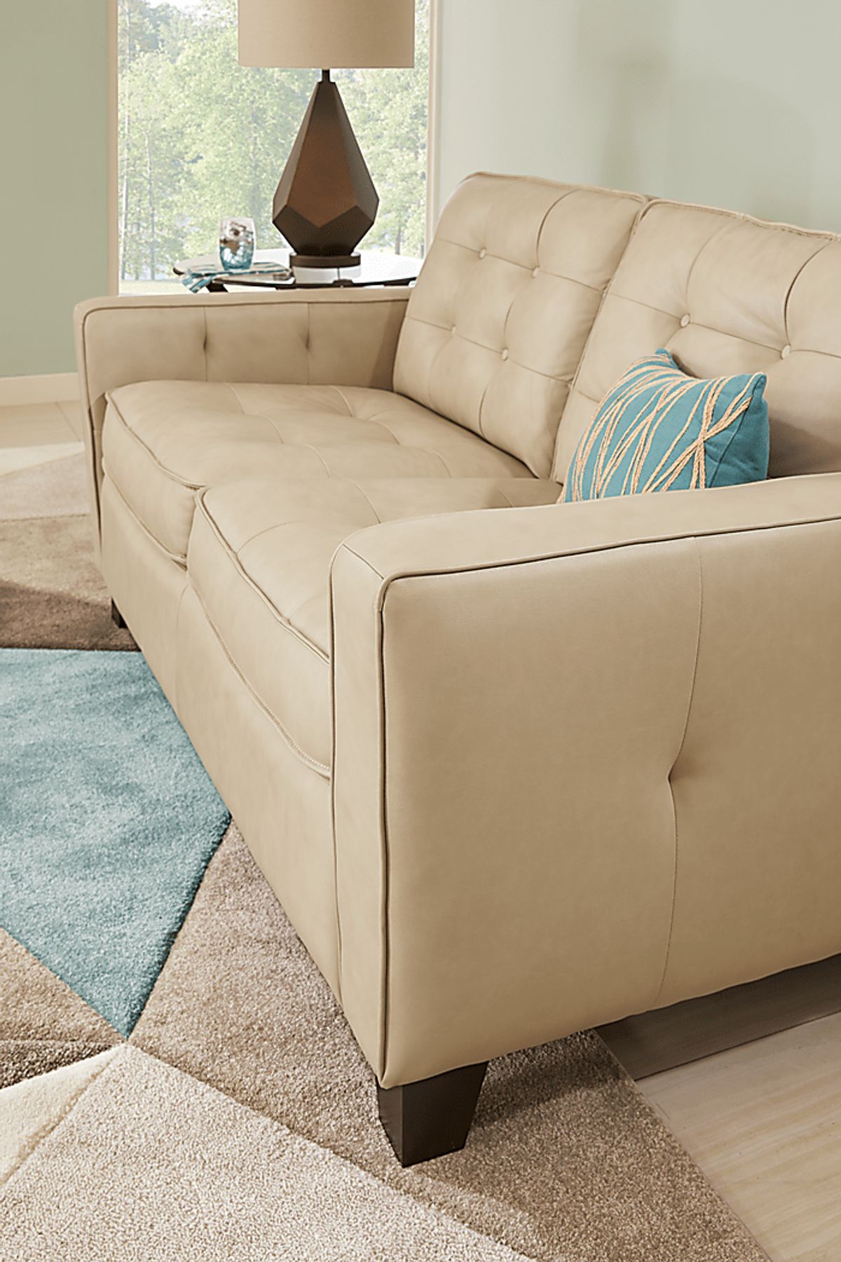 Via Rosano 3 Pc Latte Beige Leather Living Room Set With Sofa, Loveseat ...