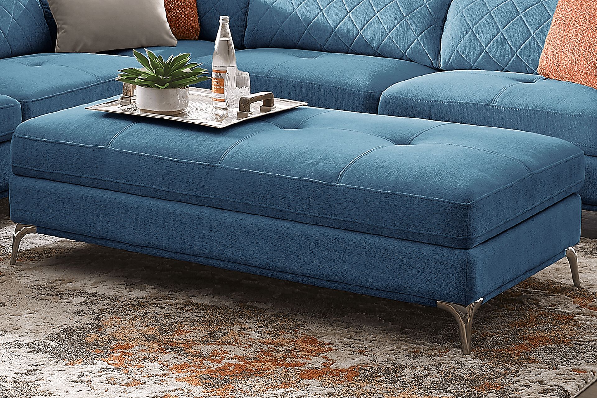 Via Sorrento Blue Storage Ottoman - Image 5