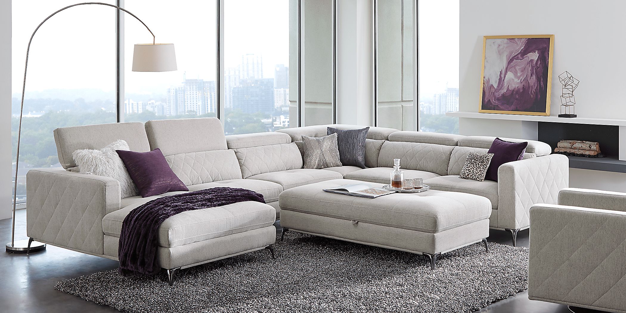 Sofia Vergara Via Sorrento Dove Gray Polyester Fabric 4 Pc Left Arm Chaise Sectional