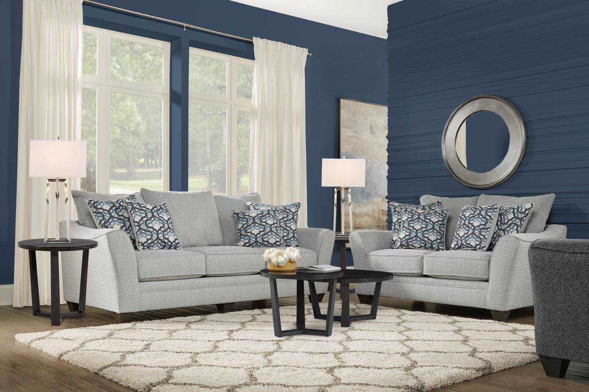 Victoria Park 7 Pc Dove Gray Chenille Fabric Living Room Set With Sofa ...