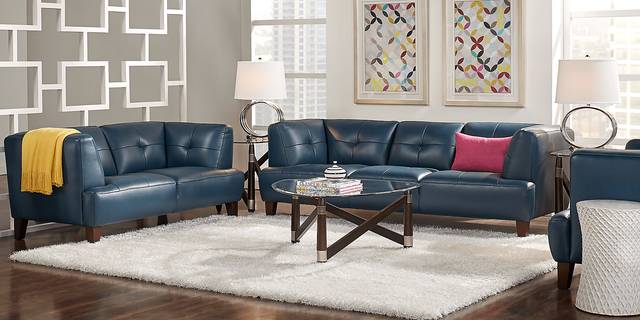 Villa Capri Blue 5 Pc Leather Living Room - Thumbnail - Image 1