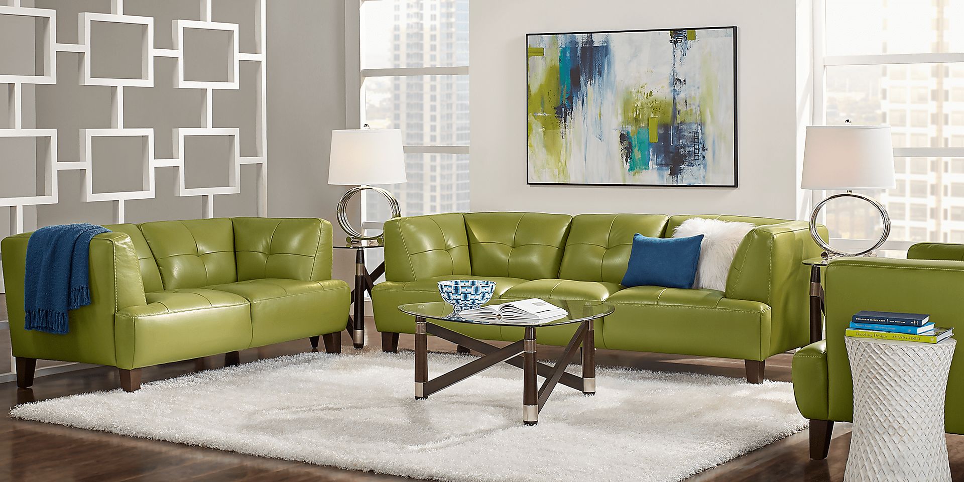 Villa Capri Green 7 Pc Leather Living Room - Image 1