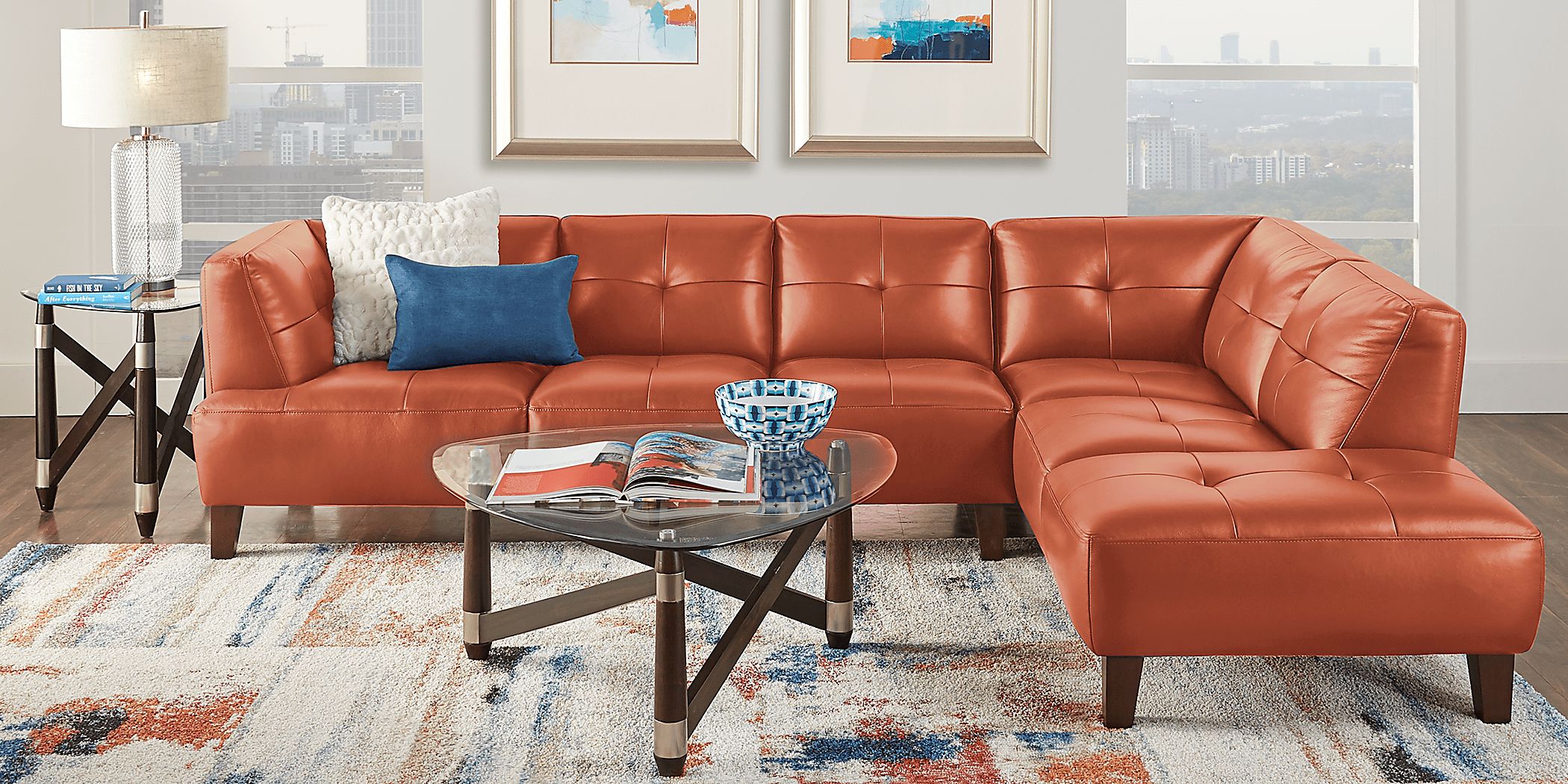 Red leather sectional rooms to go discount
