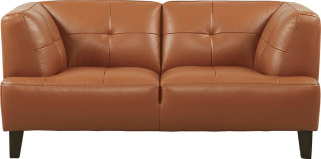 Villa Capri Orange Leather Loveseat - Thumbnail - Image 1