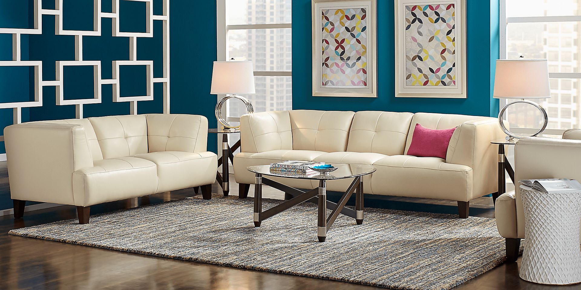 Villa Capri White 5 Pc Leather Living Room - Image 1